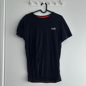 Superdry Men's Black Tee with Red Accents